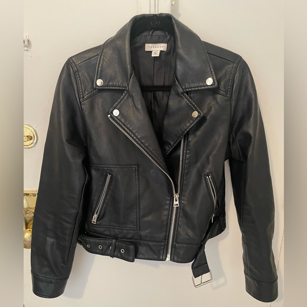 Topshop Black Faux Leather Moto Jacket
